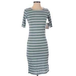 LulaRoe Julia Dress XS Ribbed Striped Blue NWT